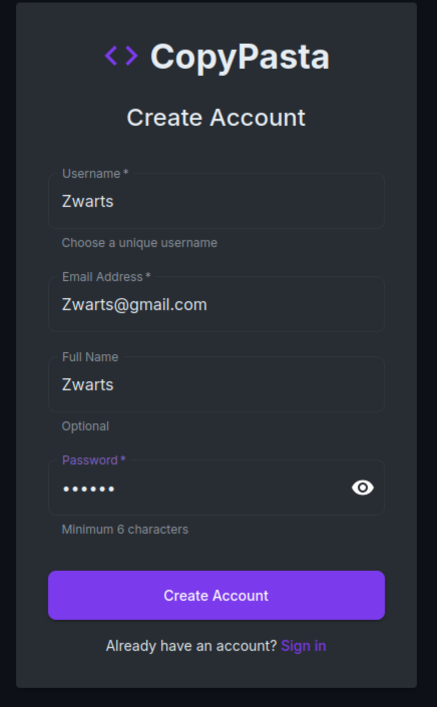 Account Registration - UI
