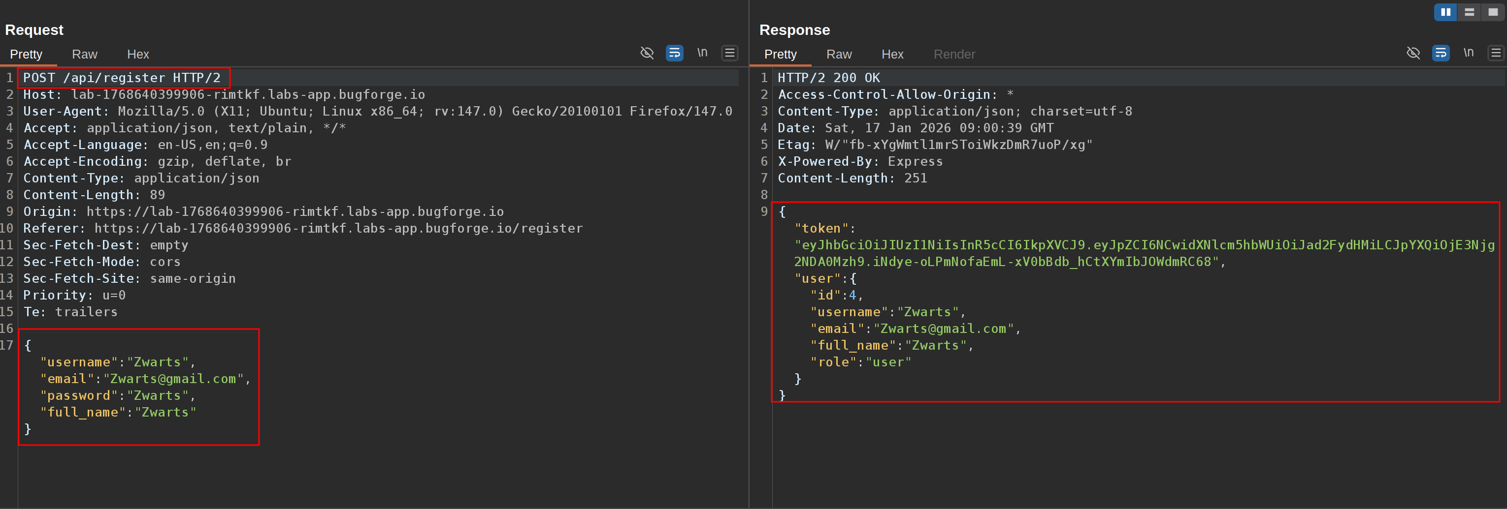 User registration request