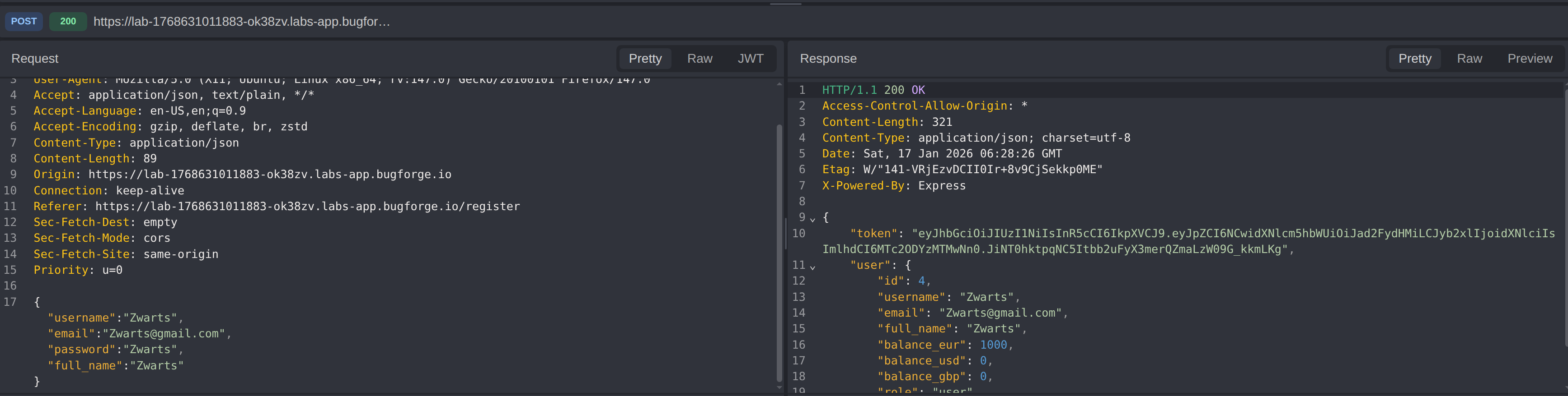 User registration request