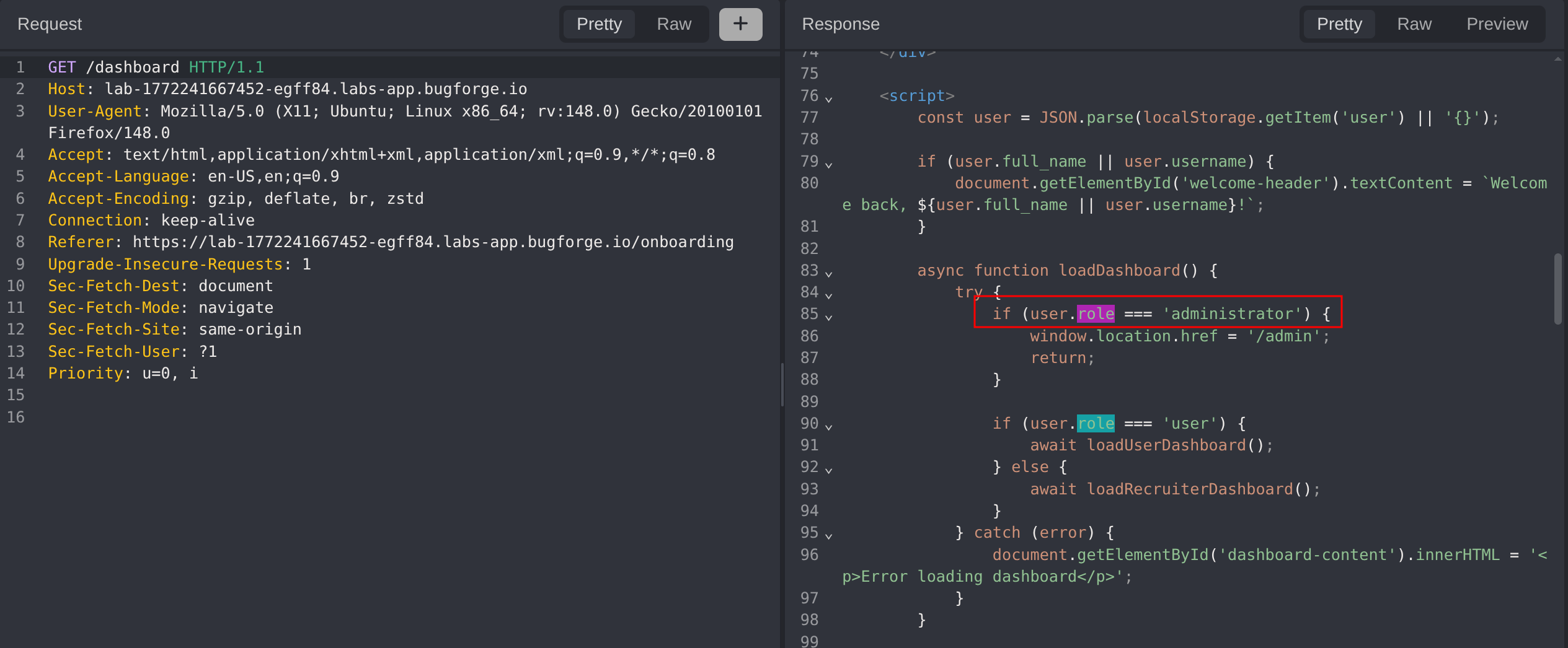 Dashboard code analysis