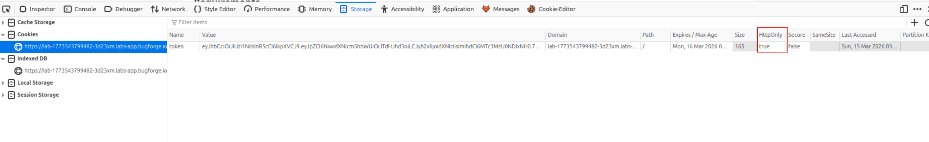 HttpOnly cookie flag