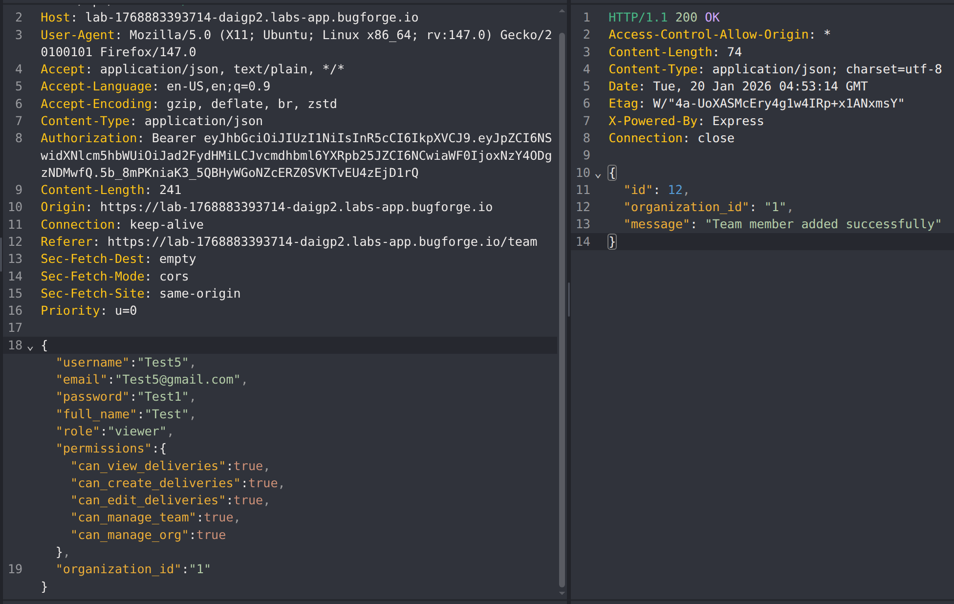 Add Team Member Request - Bypassed